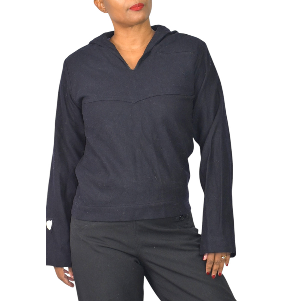 Military Navy Shirt Vintage Blue 60s Wool Jumper Tar Flap Sweater Undress 36 Men